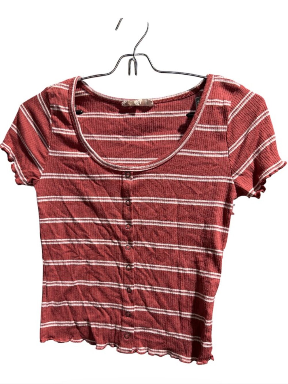 Pink Republic Striped Full Button Crop Tee Junior's Size Medium